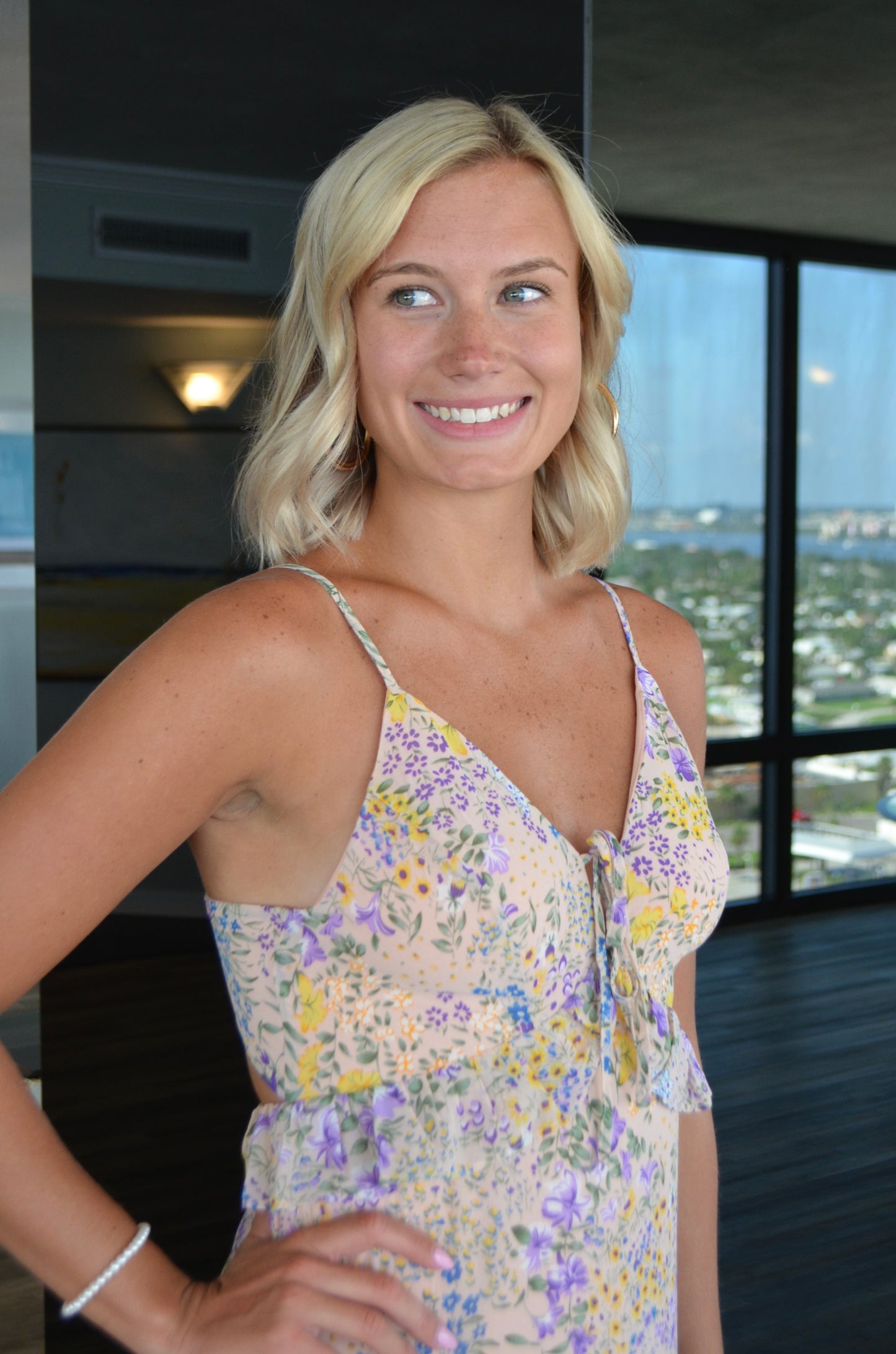 Sleeveless Woven Print Maxi Dress With Back Tie Detail