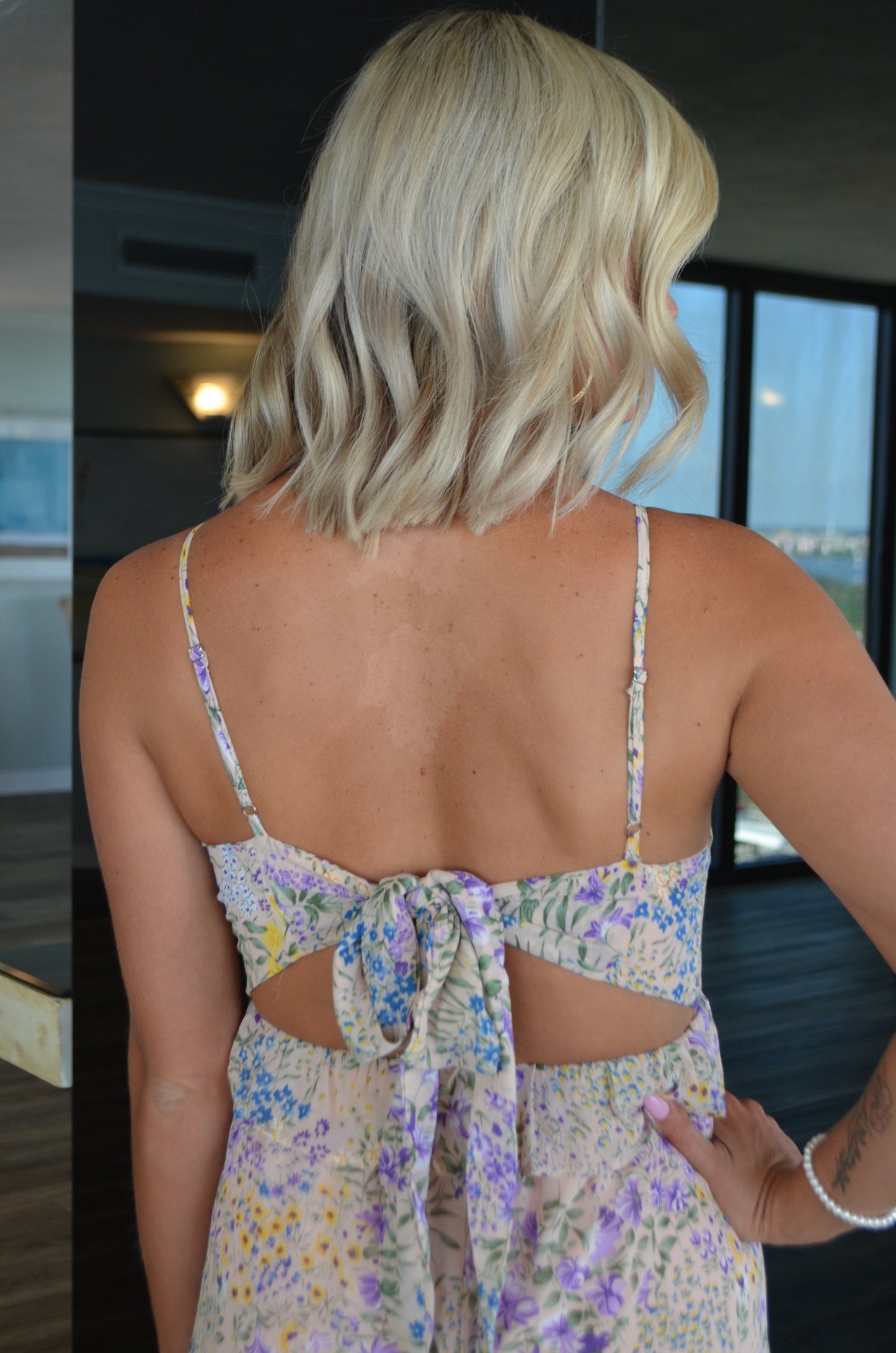 Sleeveless Woven Print Maxi Dress With Back Tie Detail