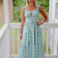 Sleeveless Smocked Floral Print Midi Dress
