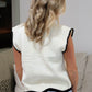 Black Trimmed Cream Mock Neck Short Sleeve Sweater