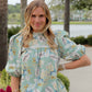Balloon Sleeve Top with High Round Neck and Trim Details