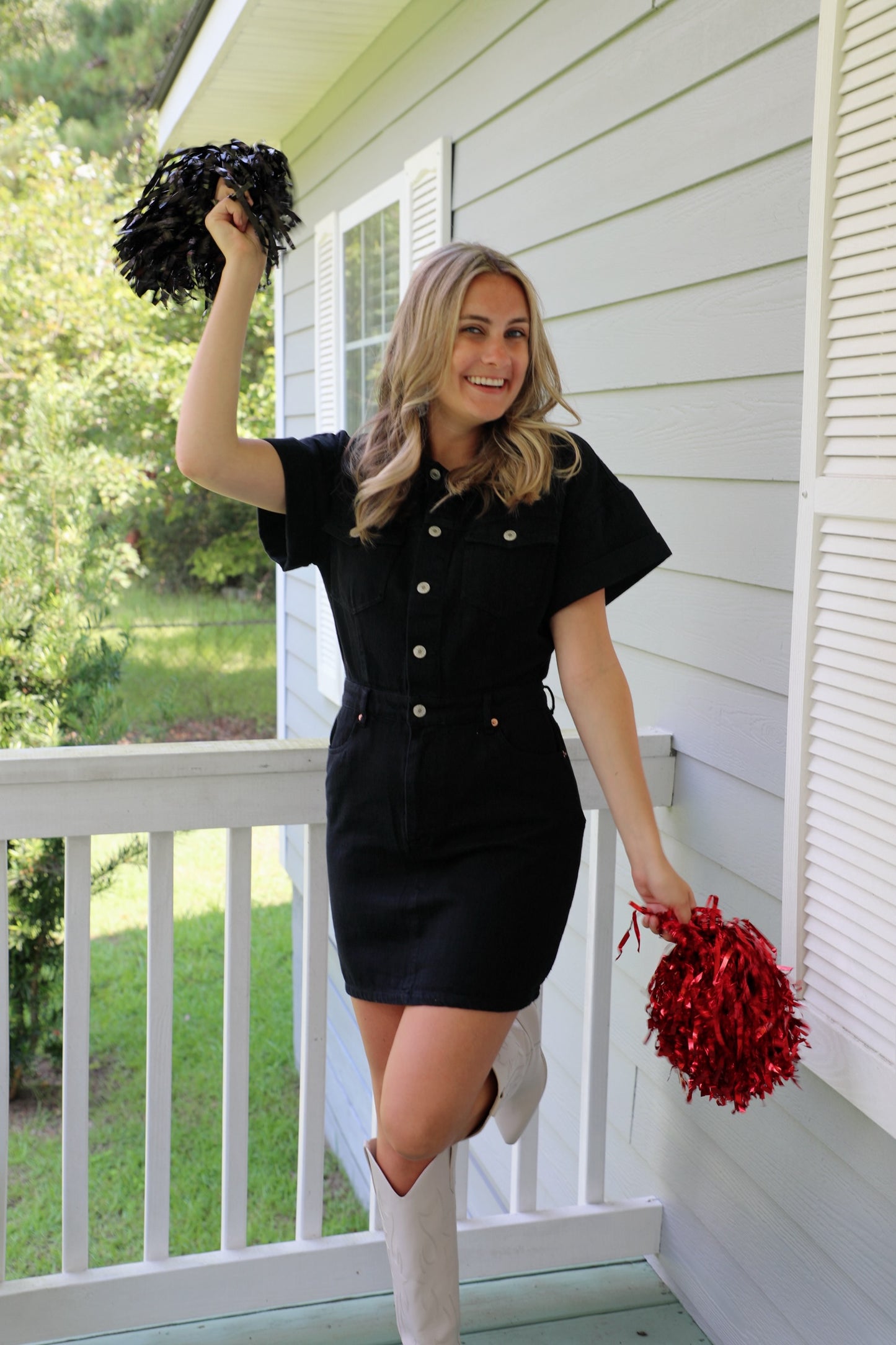 Black Denim Half Button Up Dress