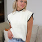 Black Trimmed Cream Mock Neck Short Sleeve Sweater