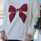 Long Sleeve Christmas Bow Plaid Knit Top