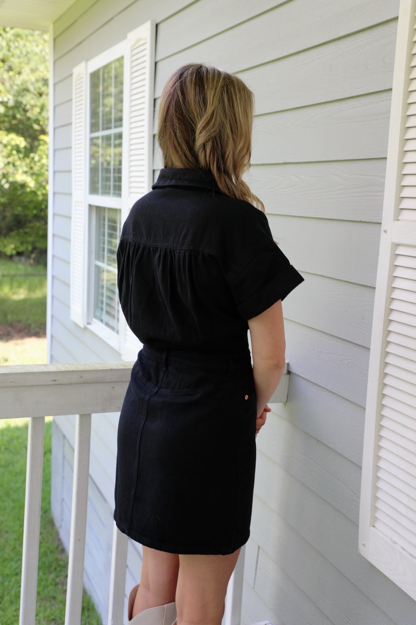 Black Denim Half Button Up Dress