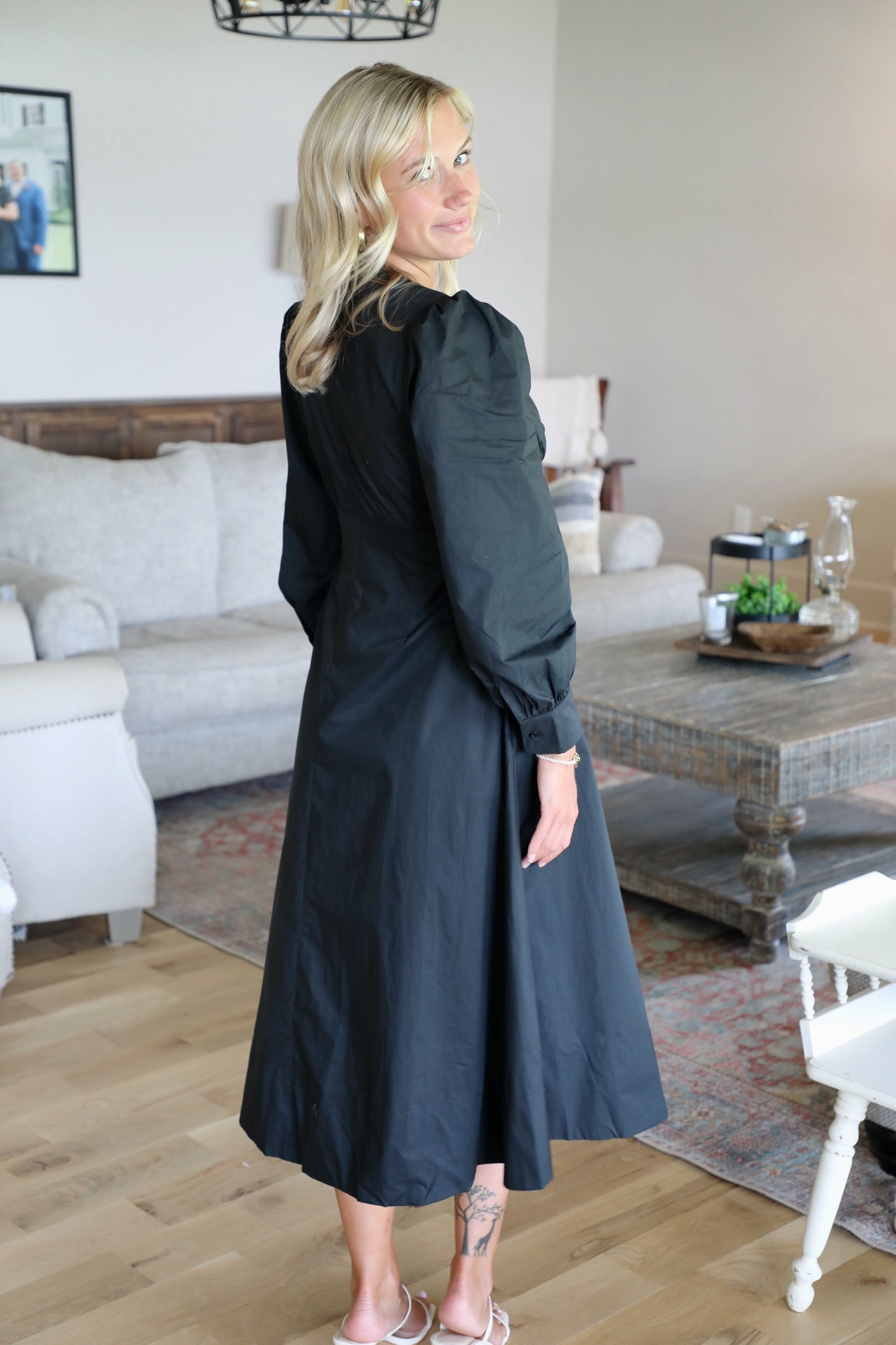 Empire Waist A-Line Midi Dress Medium / Black Empire Waist A-Line Midi Dress Medium / Black