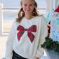 Long Sleeve Christmas Bow Plaid Knit Top