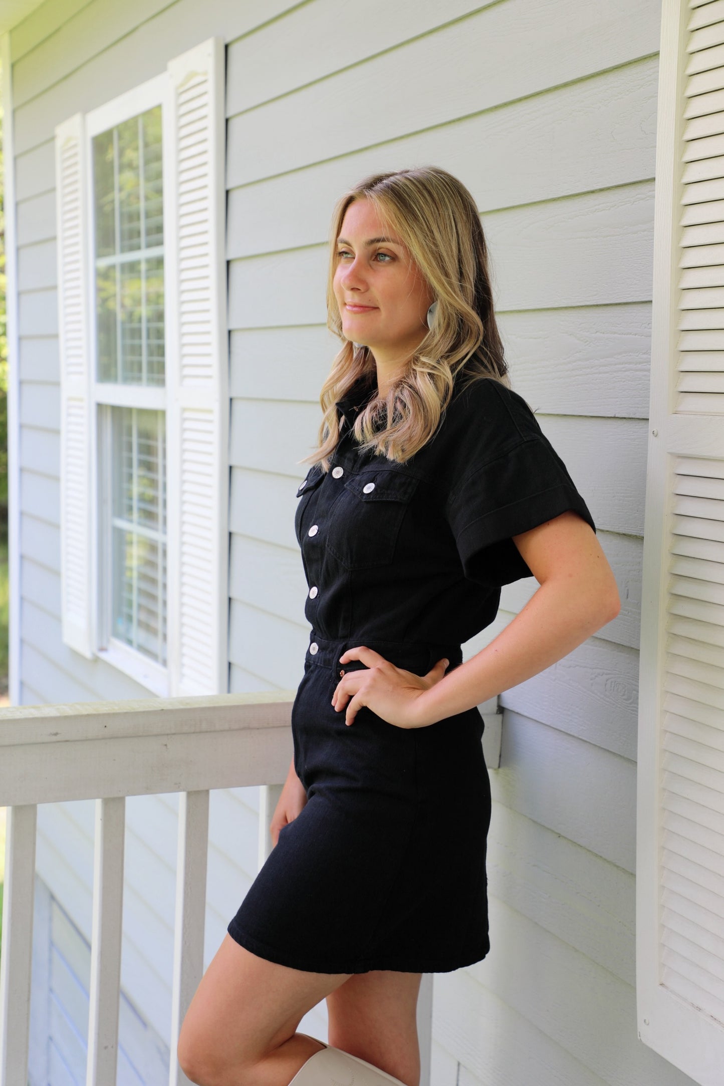 Black Denim Half Button Up Dress