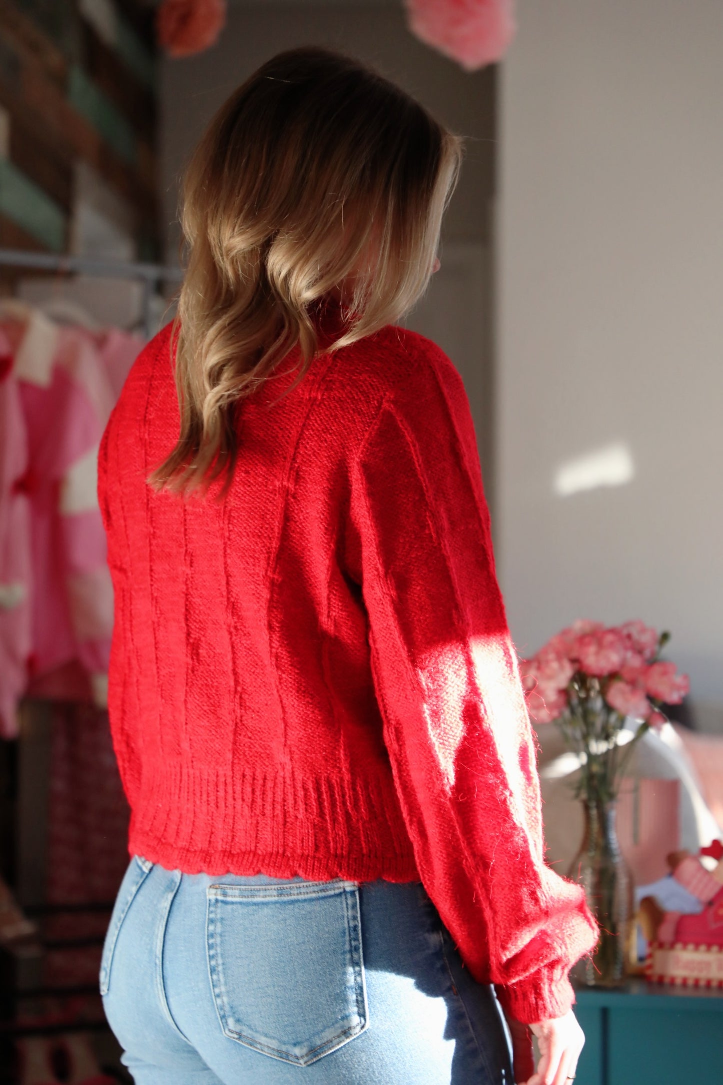 Floral Button Crop Length Knit Sweater Cardigan