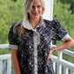 Striped Collar Contrast Puff Sleeve Top