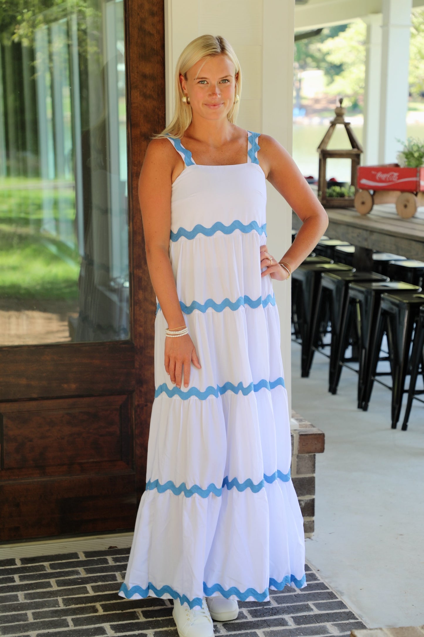 Blue/White Tiered Ric Rac Dress