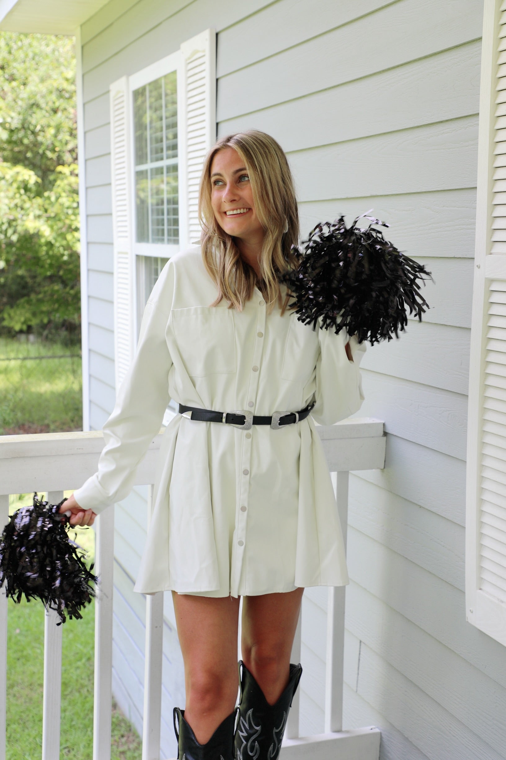 Faux Leather Loose Fit Shirt Dress Small / Ivory Faux Leather Loose Fit Shirt Dress Small / Ivory
