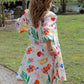 Printed V-Neck 3/4 Sleeve Shirt Dress with Flared Skirt