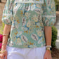 Balloon Sleeve Top with High Round Neck and Trim Details