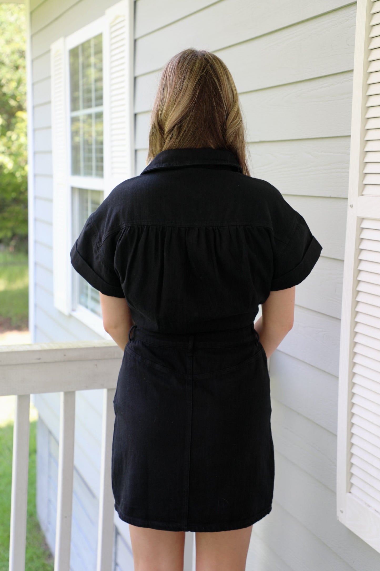 Black Denim Half Button Up Dress