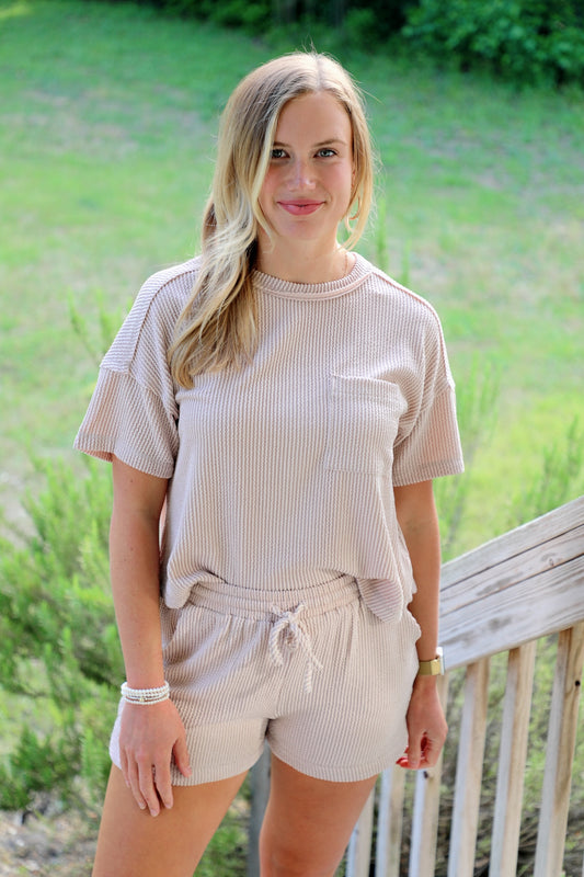 Beige Ribbed Lounge Set