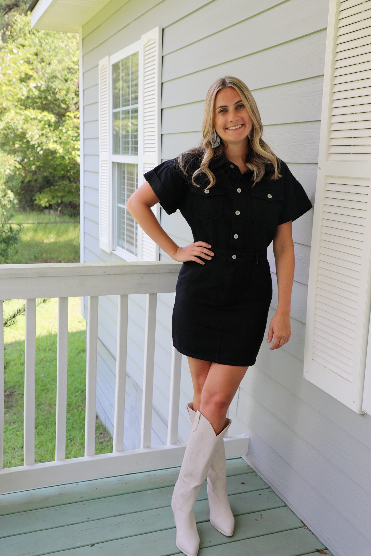 Black Denim Half Button Up Dress