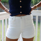 High Rise White Denim Fold Up Shorts