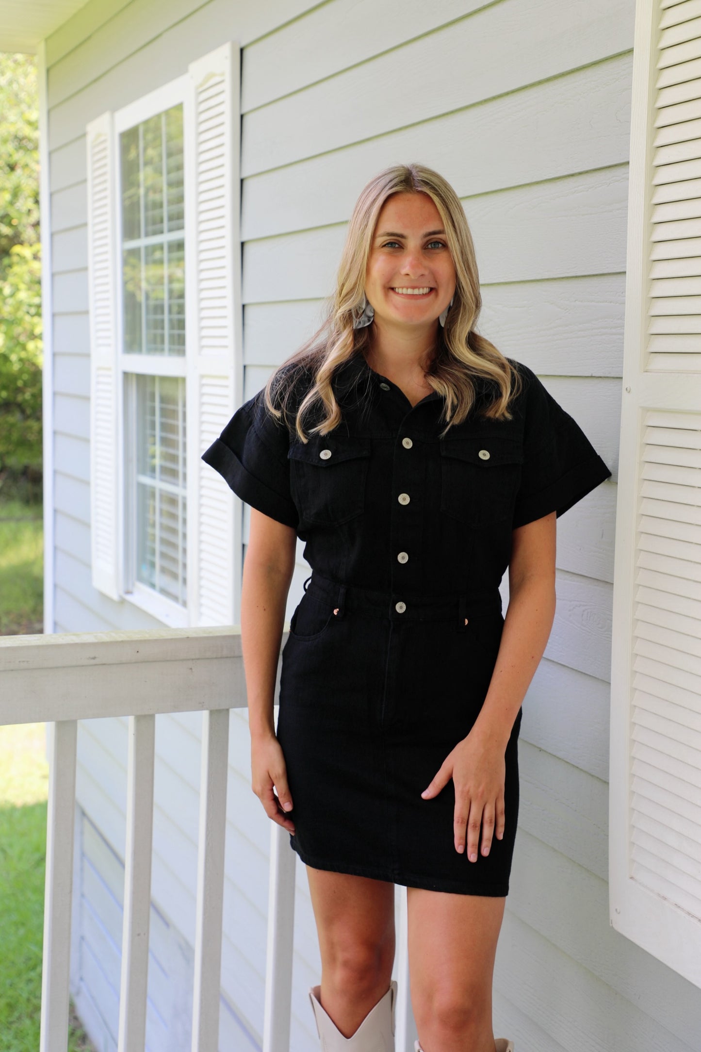 Black Denim Half Button Up Dress