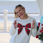 Long Sleeve Christmas Bow Plaid Knit Top