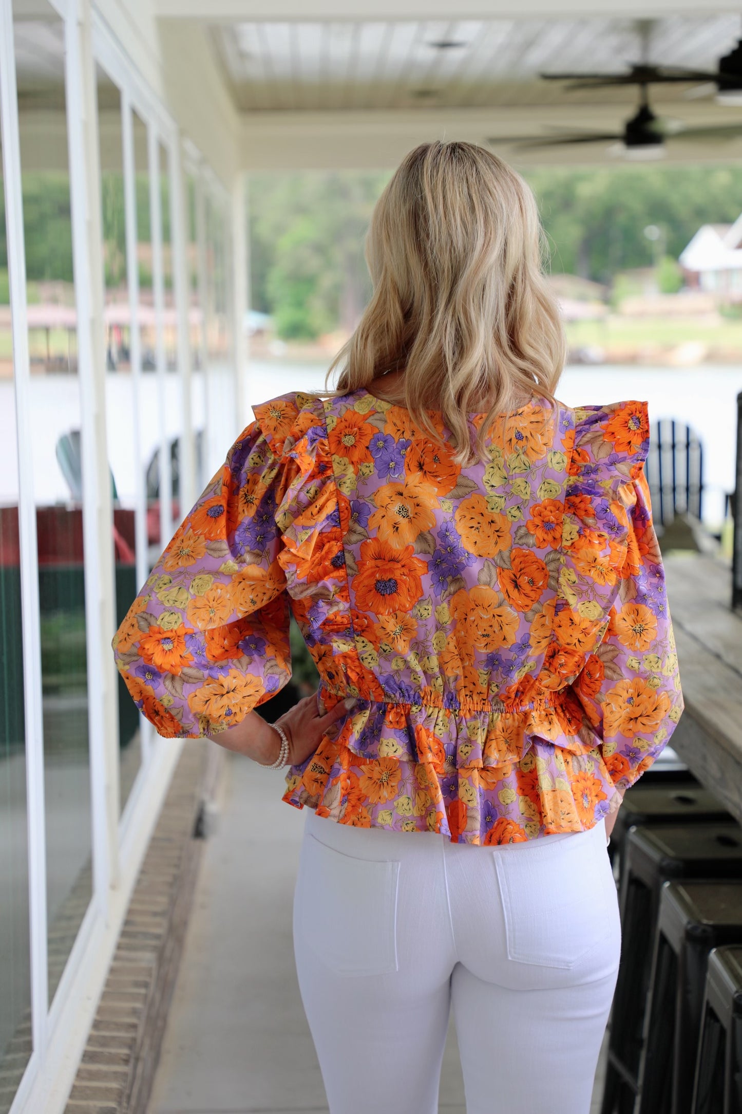 Floral 3/4 Sleeve Ruffle Top