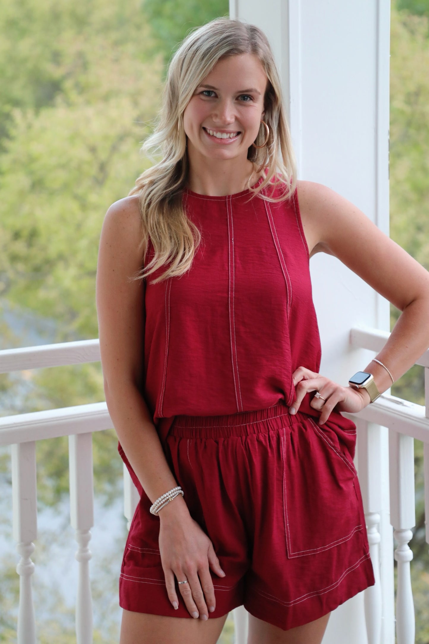 Sleeveless Top and Elastic Waist Short Set