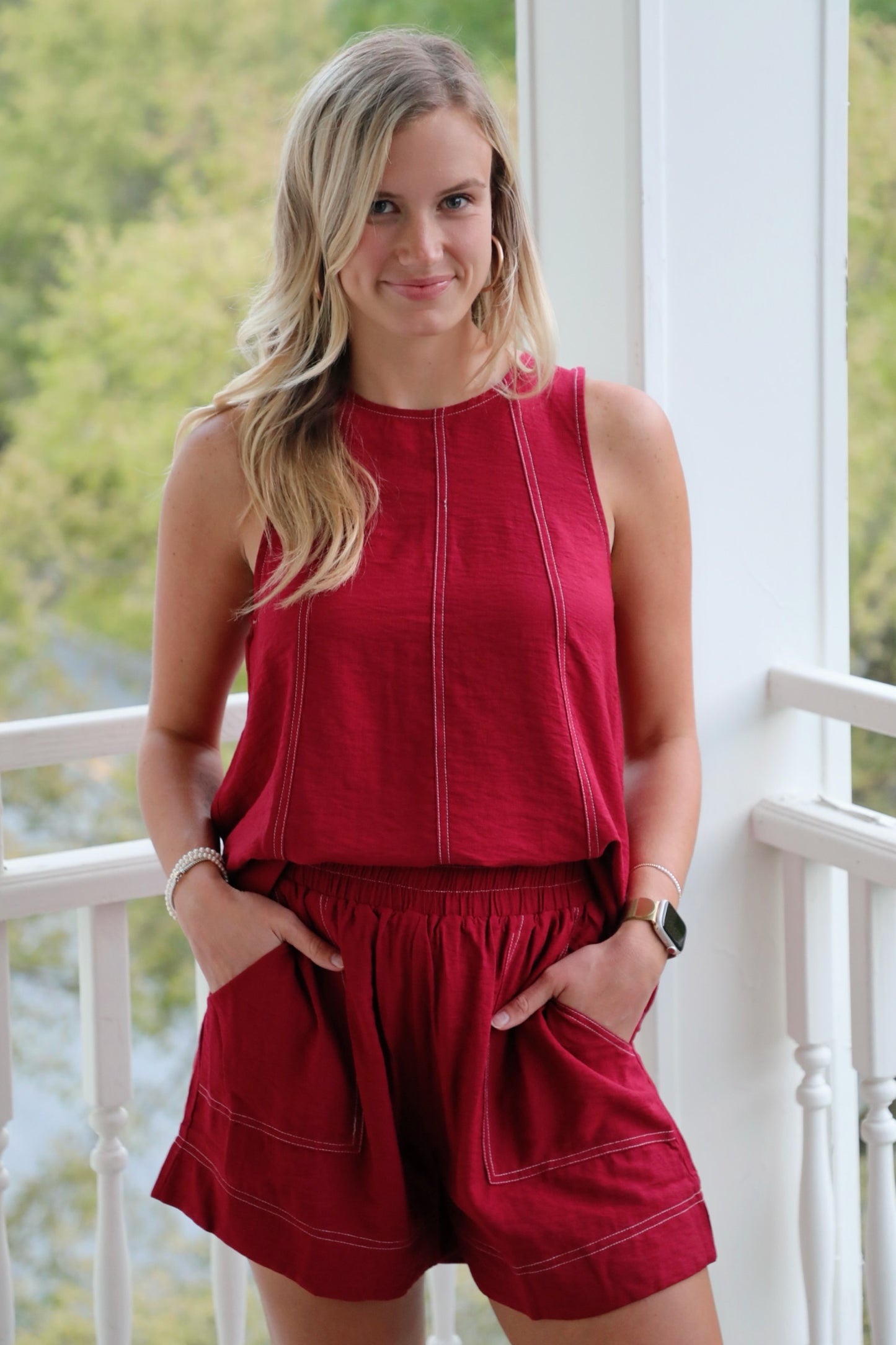 Sleeveless Top and Elastic Waist Short Set