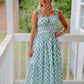 Sleeveless Smocked Floral Print Midi Dress