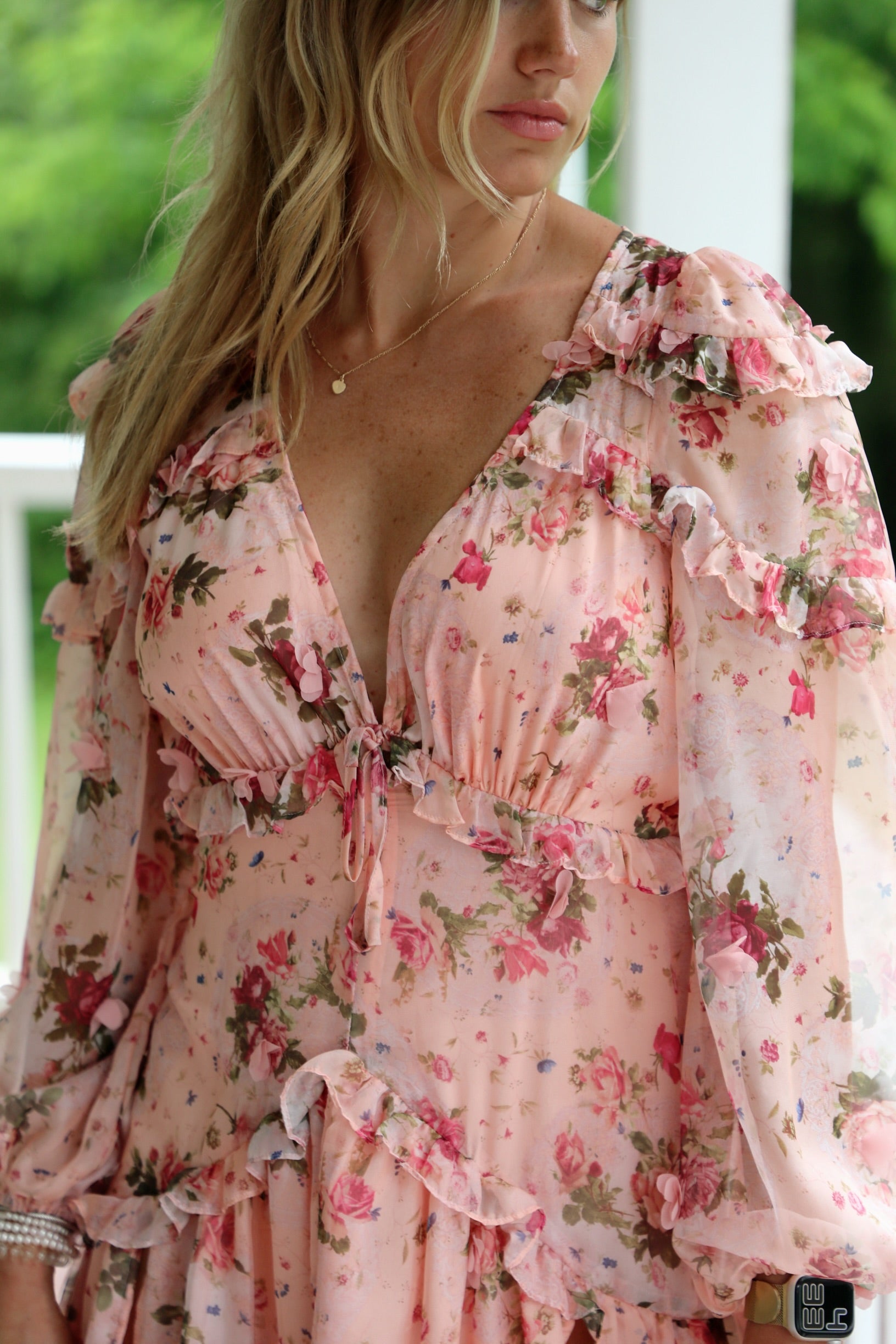 Swift Floral Meadow Maxi Sheer Long Sleeve Dress Blush / Large Swift Floral Meadow Maxi Sheer Long Sleeve Dress Blush / Large