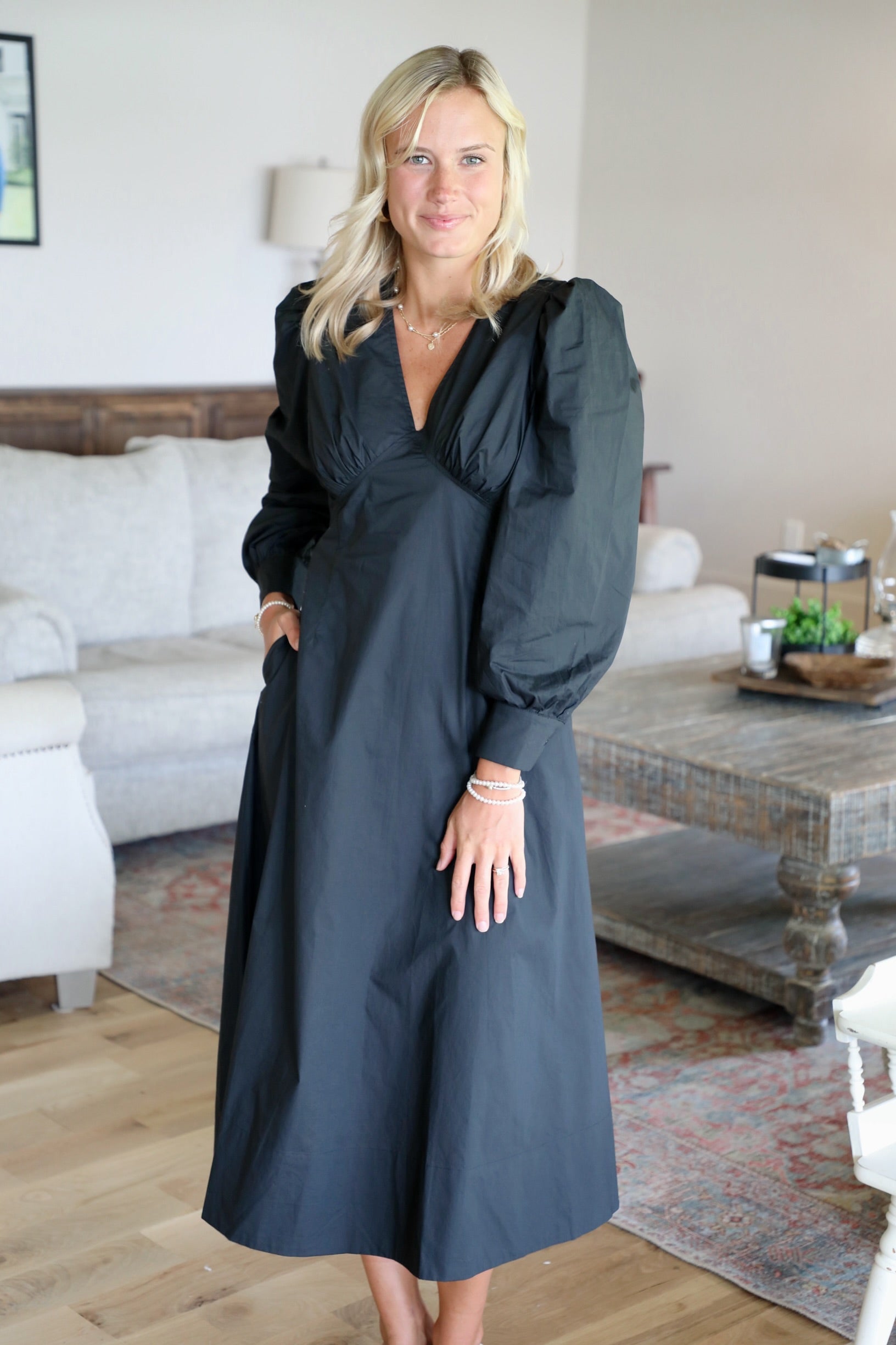 Empire Waist A-Line Midi Dress Medium / Black Empire Waist A-Line Midi Dress Medium / Black