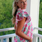 Pink Flutter Sleeve Floral Blouse with Chevron Ribbon Trim