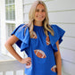 Blue Football Sequin Poplin Top