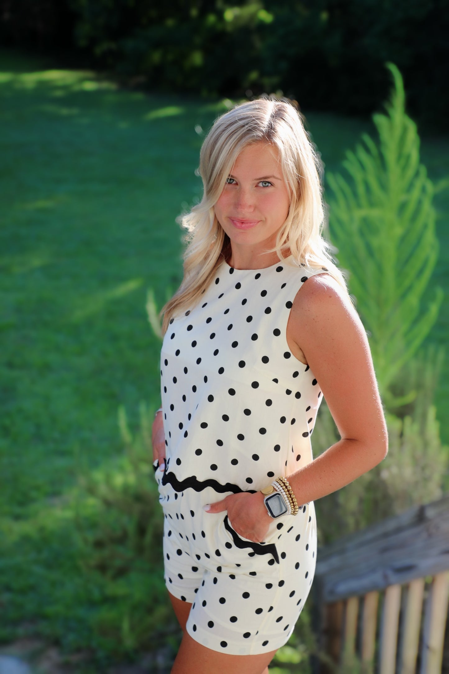 Polka Dot Cotton Set With Ric Rac Trim