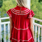 Tiered Flutter Sleeve Dress with Lace Trim