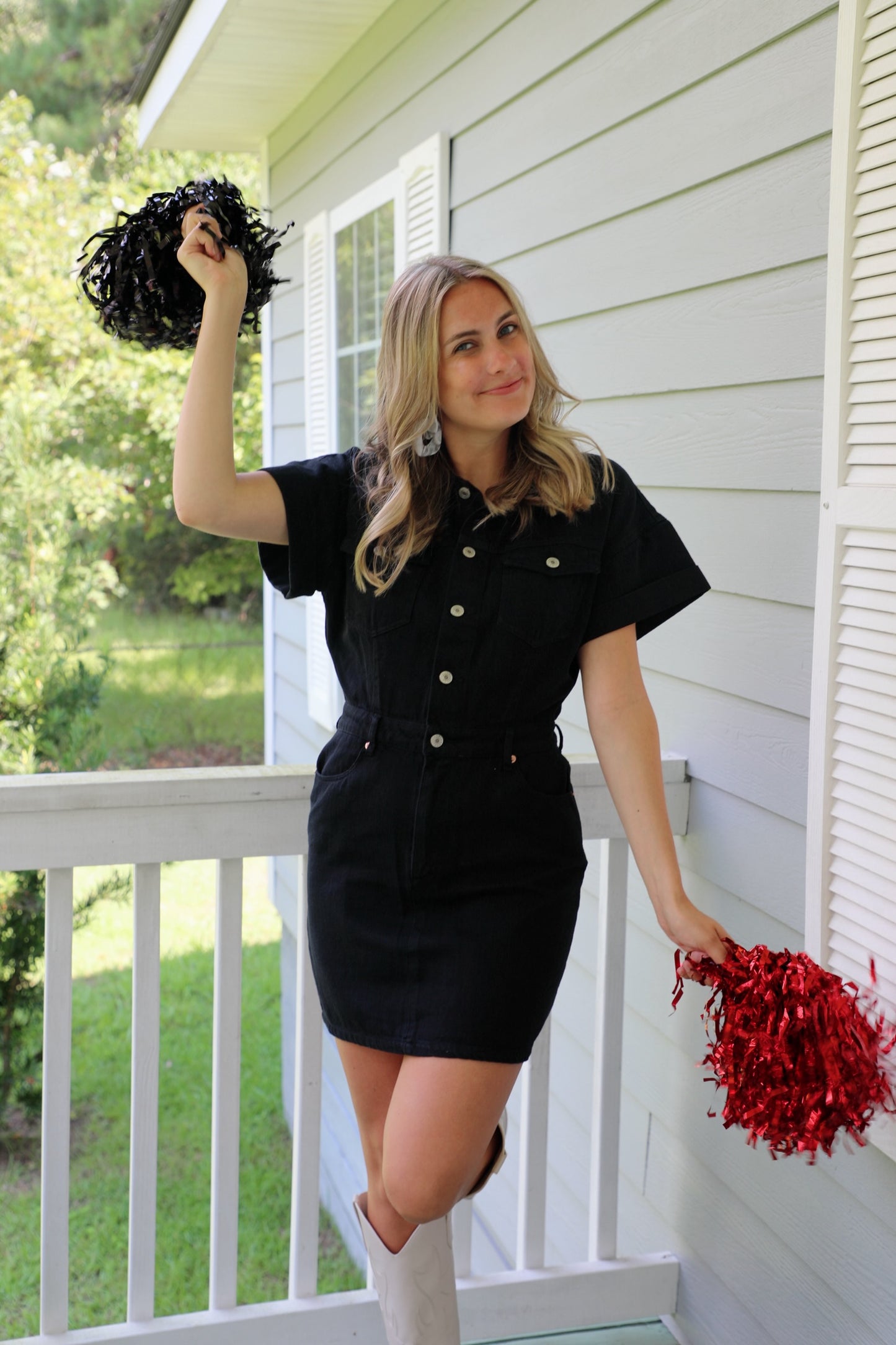 Black Denim Half Button Up Dress