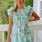 Flutter Sleeve Mini Dress with Waist Tie
