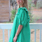 Puff Sleeve Mini Dress with a Mandarin Neckline and Floral and Ruffle Details