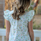 Floral Top With Ruffle Sleeves and Lace and Ribbon Details