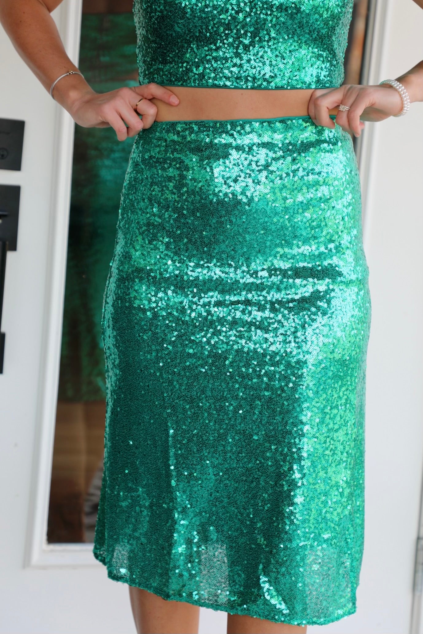 Sequin Midi Skirt with Elastic Waist