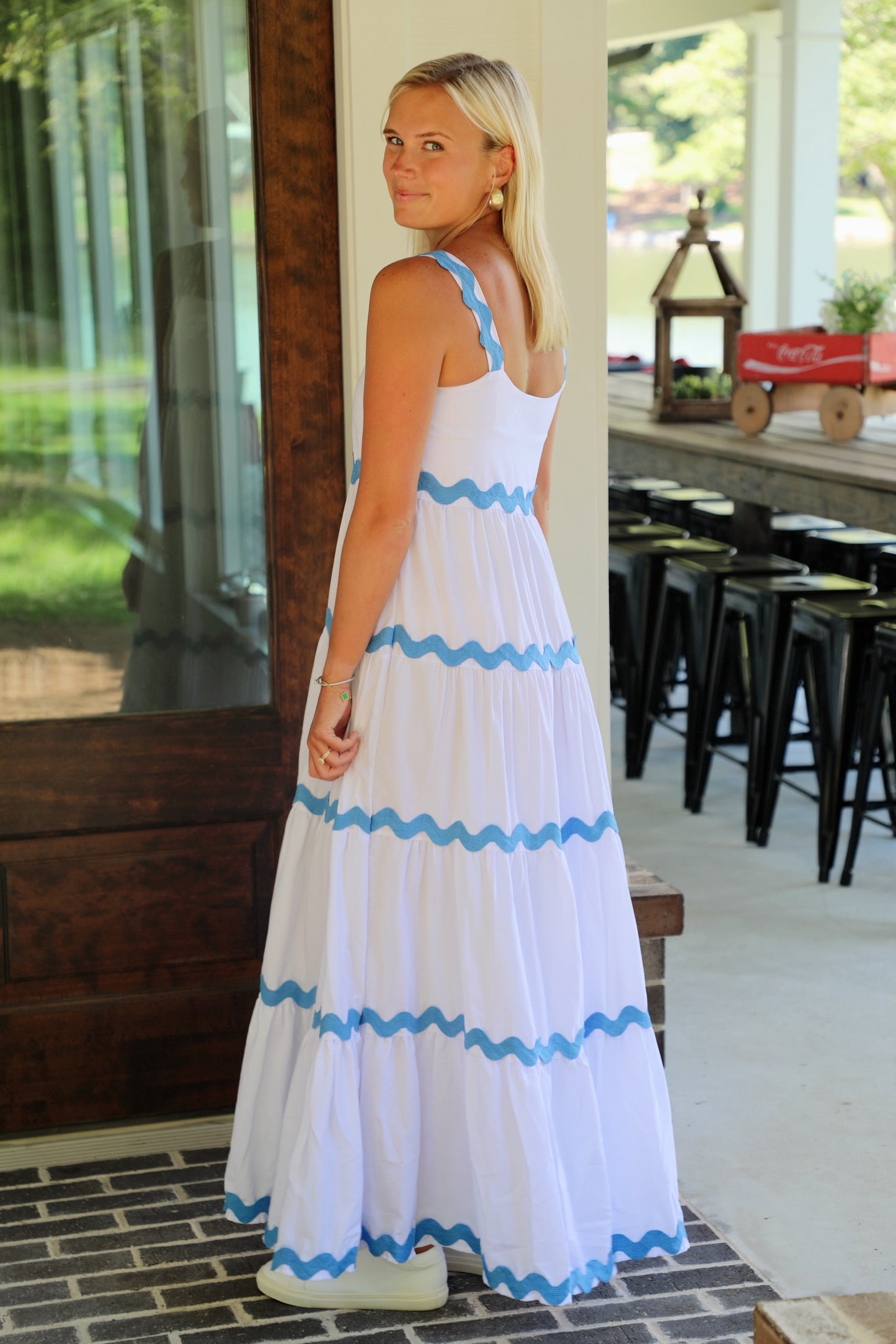 Blue/White Tiered Ric Rac Dress