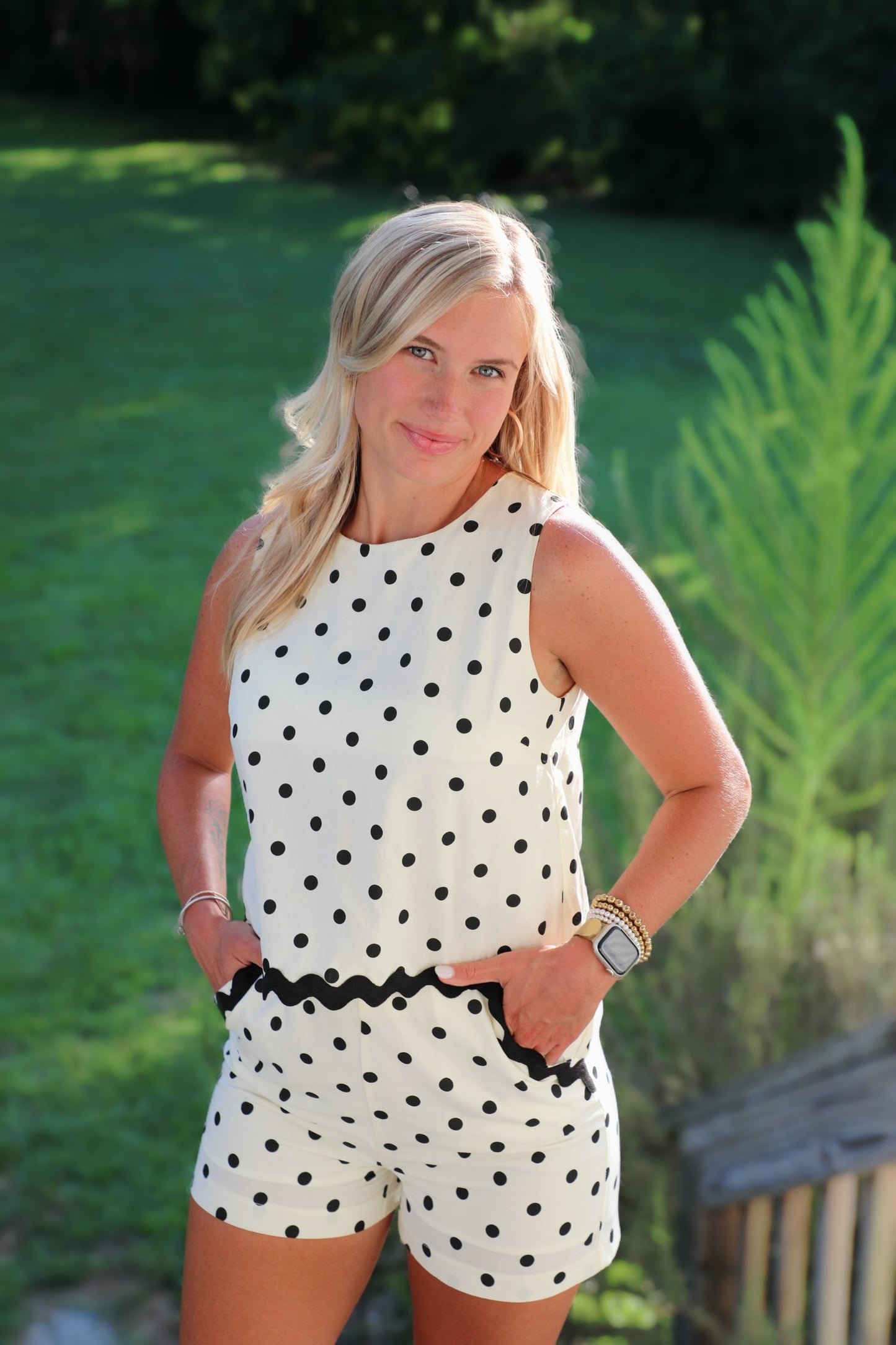 Polka Dot Cotton Set With Ric Rac Trim