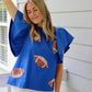 Blue Football Sequin Poplin Top