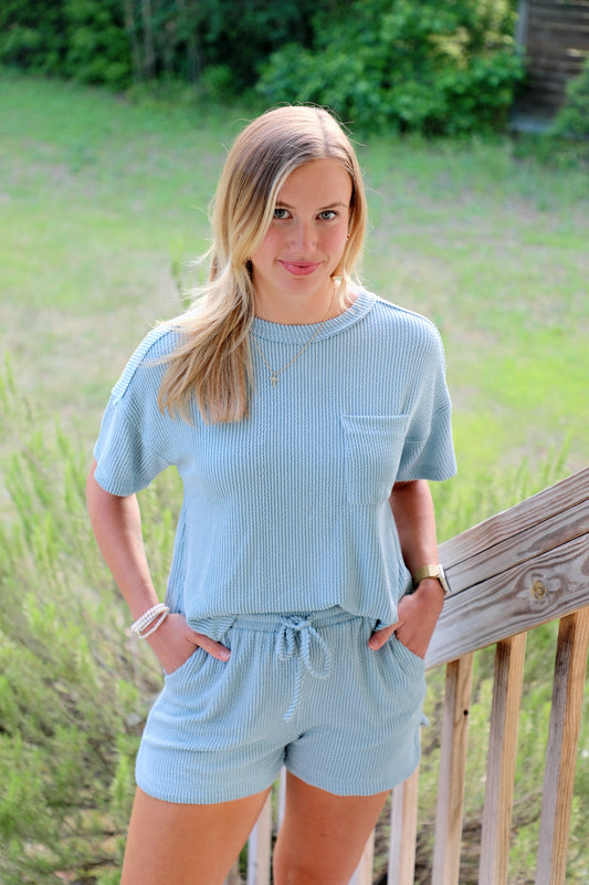 Sky Blue Ribbed Lounge Set