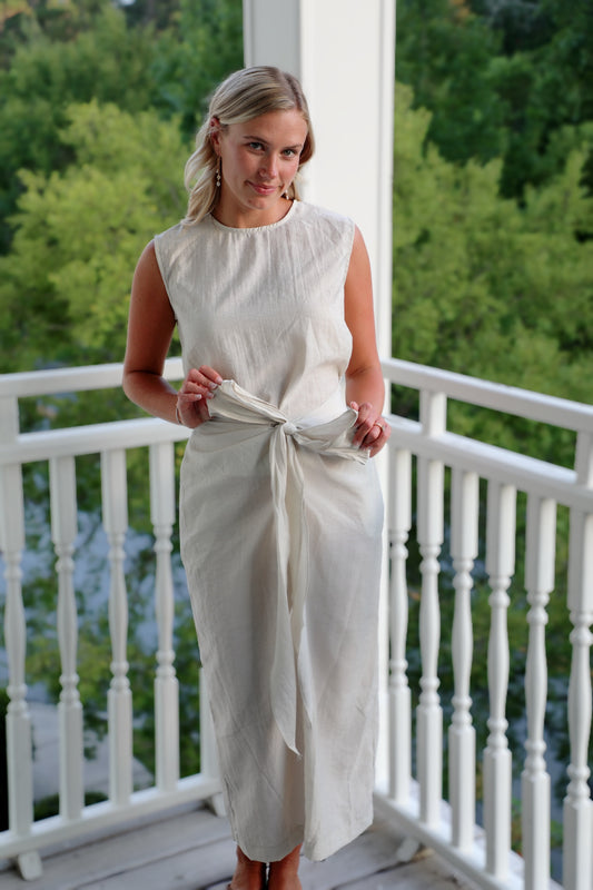 Sea Salt Front-Tie Midi Wrap Dress