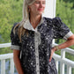Striped Collar Contrast Puff Sleeve Top