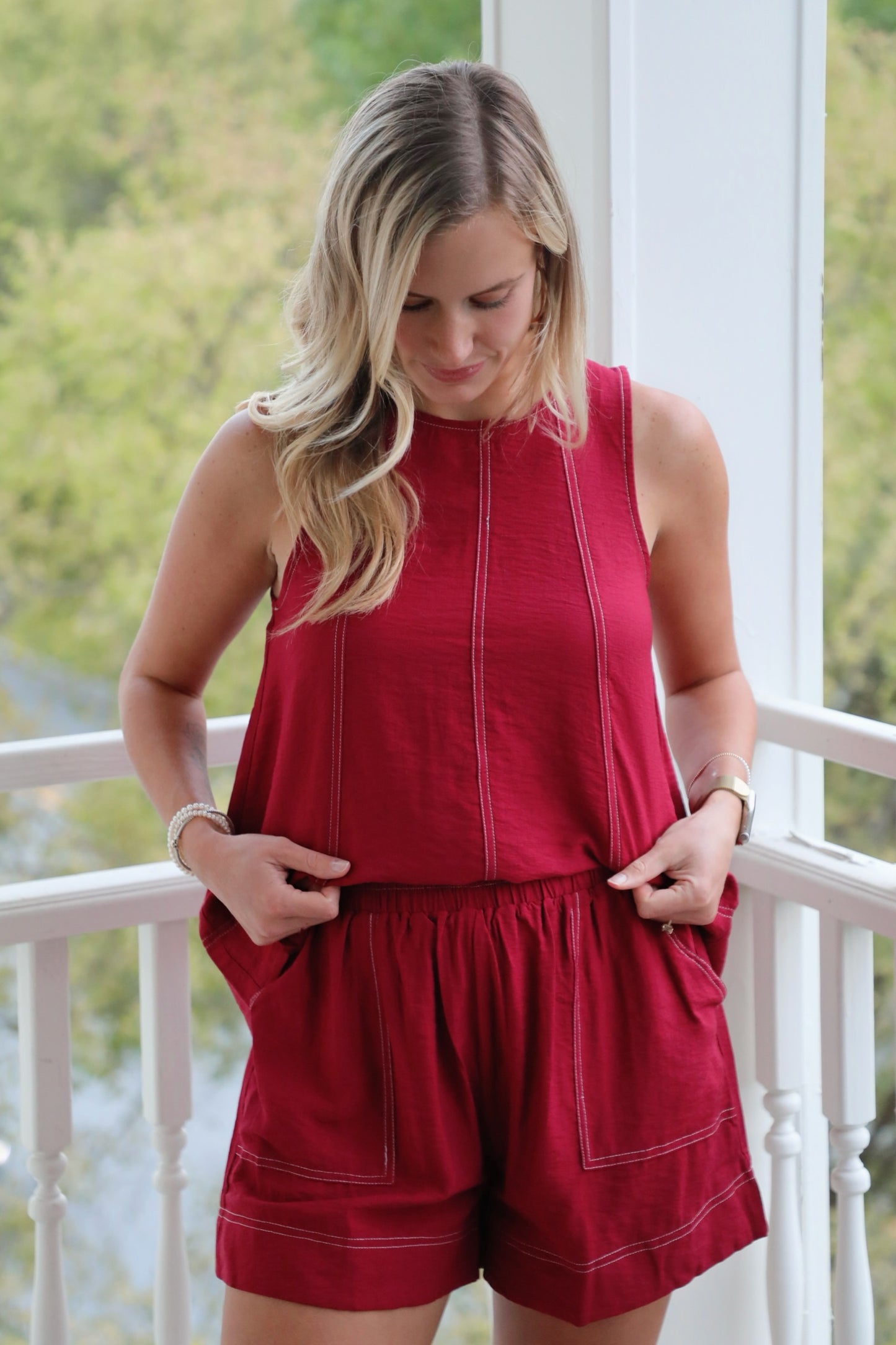 Sleeveless Top and Elastic Waist Short Set