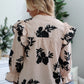 Cream and Black Printed Ruffle Blouse with Lace Details