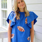 Blue Football Sequin Poplin Top