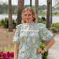 Balloon Sleeve Top with High Round Neck and Trim Details