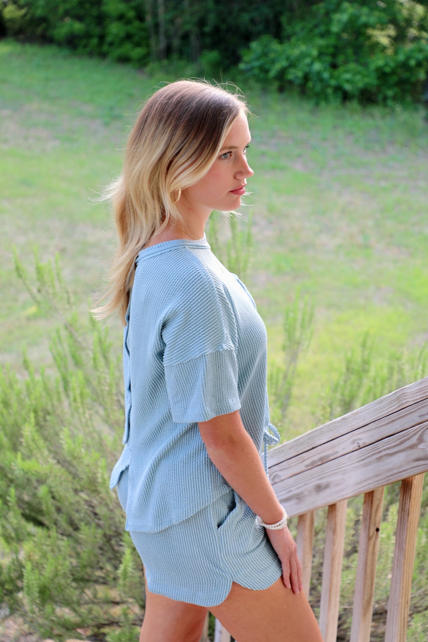 Sky Blue Ribbed Lounge Set